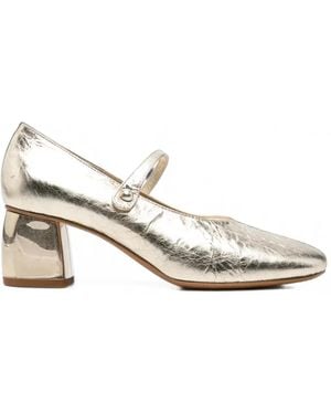 forte_forte Metallic-Effect Block-Heel Pumps - White