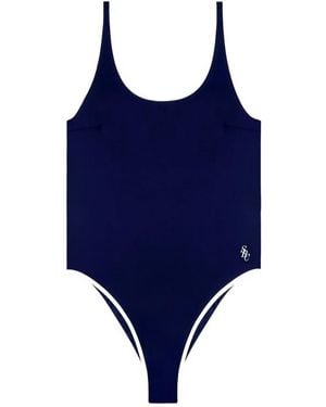 Sporty & Rich Carla Scoop-Neck Contrast-Trim Swimsuit - Blue