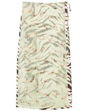 Ganni Mix-Print Midi Skirt - Natural