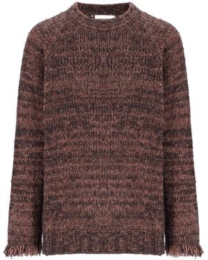 Laneus Fringed Crew-Neck Sweater - Brown