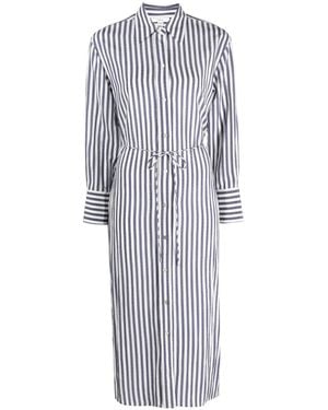 Vince Striped Belted Midi Shirt Dress - Blue
