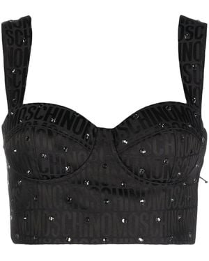 Moschino Crystal-Embellished Corset Top - Black