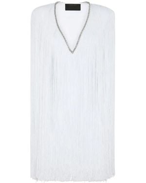 Philipp Plein Fringed V-Neck Mini Dress - White