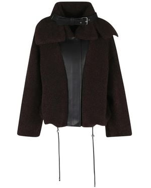 Sportmax Buckle-Collar Faux-Fur Jacket - Black