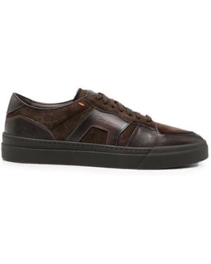 Santoni Suede-Panelled Leather Sneakers - Brown