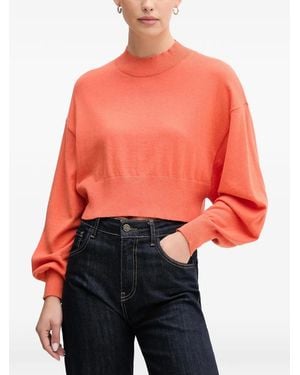 Benetton Ribbed-Knit Cropped Sweater - Red