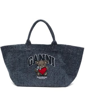 Ganni Stylish Tote Handbag With Cotton Lining And Internal Pocket - Blue
