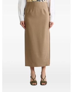 Etro Wool Jacquard Midi Skirt With Striped Pattern - Natural