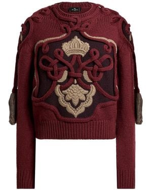 Etro Ribbed Wool Sweater With Tassels And Embroidery - Red