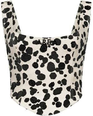 Area Dalmatian-Print Denim Corset Top - Black