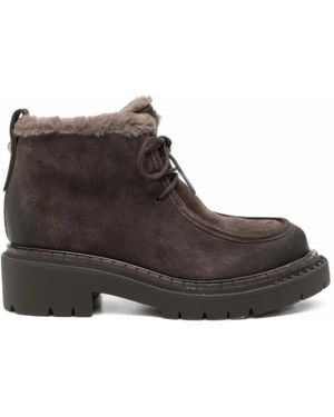 Ash Demi Faux-Fur Trim Lace-Up Boots - Brown