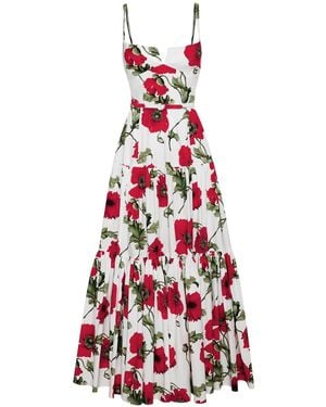 Oscar de la Renta Poppy-Print Cotton Maxi Dress - Red