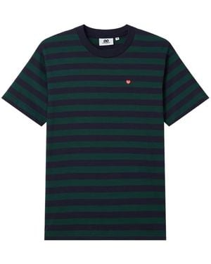 Chocoolate Striped Heart-Patch T-Shirt - Blue