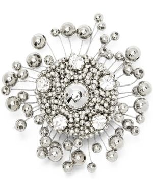 N°21 Crystal-Embellished Beaded Brooch - White