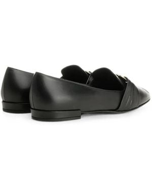Ferragamo Gancini Plaque Leather Loafers - Black