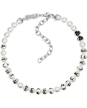 YVMIN Engraved Logo Pearl Necklace - White