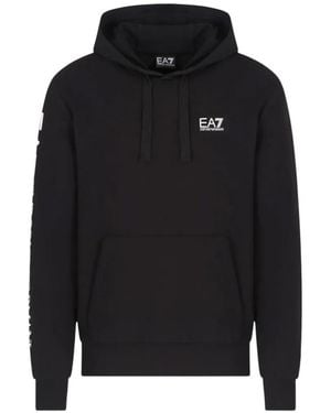 EA7 Logo-Print Drawstring Hoodie - Black