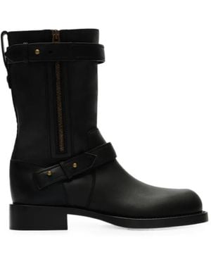 Burberry Block-Heel Biker Boots - Black