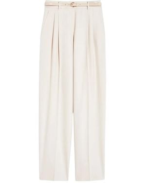 Max Mara Pleated-Front Belted Trousers - White