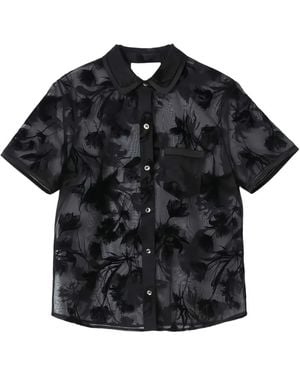 3.1 Phillip Lim Embossed-Floral Short-Sleeve Shirt - Black