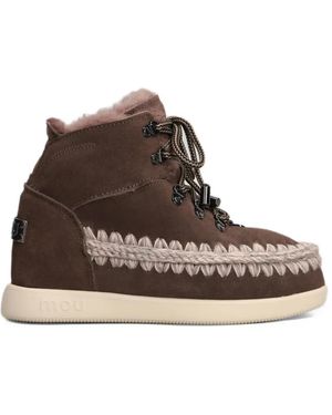 Mou Crochet-Stitch Lace-Up Boots - Brown
