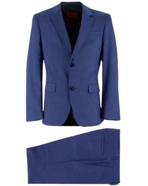HUGO Single-Breasted Slub-Texture Suit - Blue