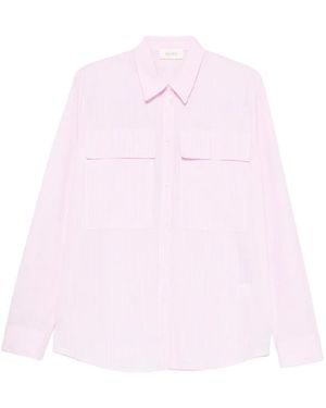 ViCOLO Vertical-Stripe Chest-Pockets Shirt - Pink