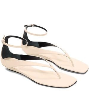 Loulou de Saison Flache Sandalen Mit T-Riemen - Natur