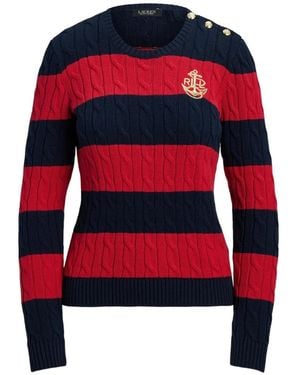 Ralph Lauren Cable-Knit Striped Jumper - Red