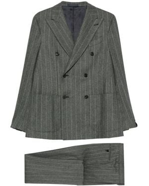 Caruso Aida Pinstripe Double-Breasted Wool Suit - Grey