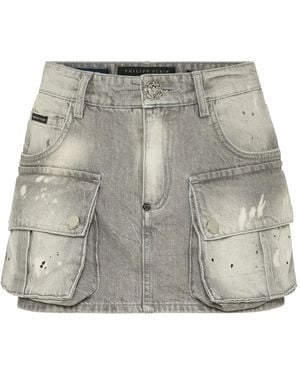 Philipp Plein Denim Cargo Mini Skirt - Grey