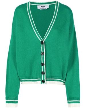 MSGM Cárdigan Con Borde A Rayas - Verde