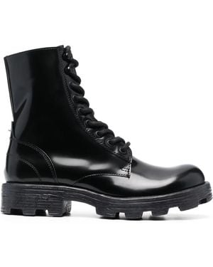 DIESEL D-Hammer Cleated-Sole Lace-Up Leather Combat Boots - Black