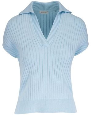 Kinross Cashmere Ribbed Polo Top - Blue