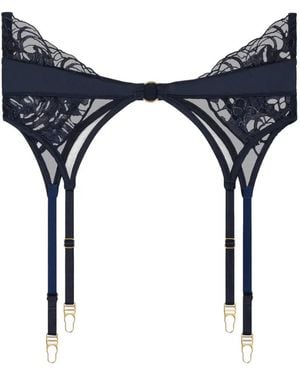 Aubade Satin Memories Strumpfhalter Mit Stickerei - Blau