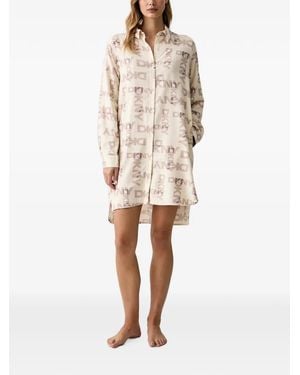 DKNY Logo-Print Button-Up Nightshirt - Natural