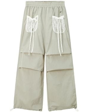 Mini Cream Pantalones Anchos Con Bolsillos De Encaje - Blanco