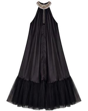 Mes Demoiselles Embellished Tulle-Trim Maxi Dress - Black
