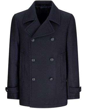 Tagliatore Doppelreihiger Mantel mit Fischgrätenmuster - Blau