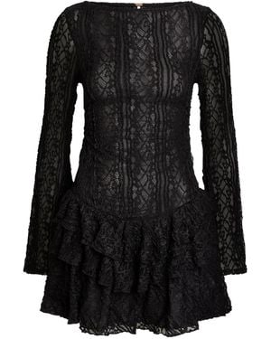 Free People Ruffled Lace Mini Dress - Black
