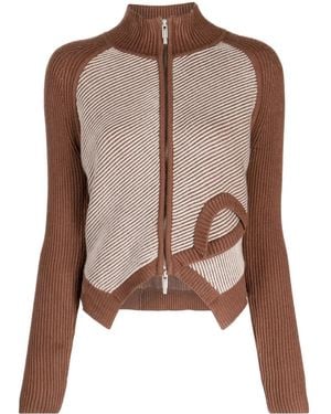 Feng Chen Wang Cárdigan de canalé con logo en intarsia - Marrón