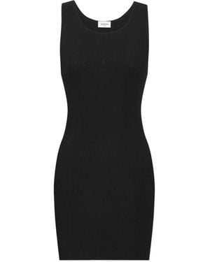 Saint Laurent Geripptes Cassandre Strickkleid - Schwarz