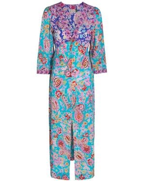 RIXO London Dahlia Floral-Print Silk Midi Dress - Blue