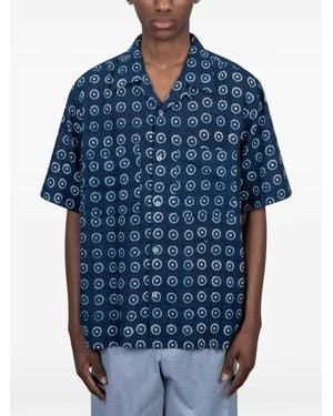 Universal Works Patterned Camper-Collar Shirt - Blue
