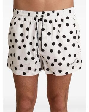 Dolce & Gabbana Polka-Dot Drawstring Swim Shorts - White
