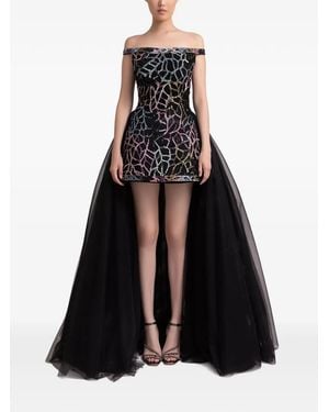 Gemy Maalouf Off-Shoulder Patterned Dress - Black