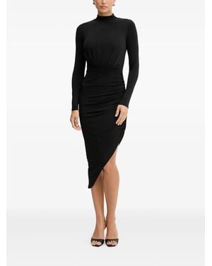 Silvian Heach Long-sleeve High-neck Midi Dress - Black