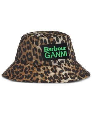 Ganni X Barbour Leopard-Print Logo-Patch Hat - Green