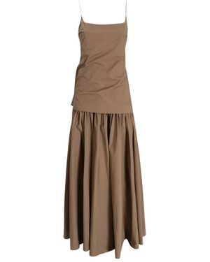 STAUD Gathered-Skirt Slip Midi Day Dress - Natural