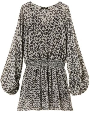 Twinset Animal-Print Smocked Dress - Grey